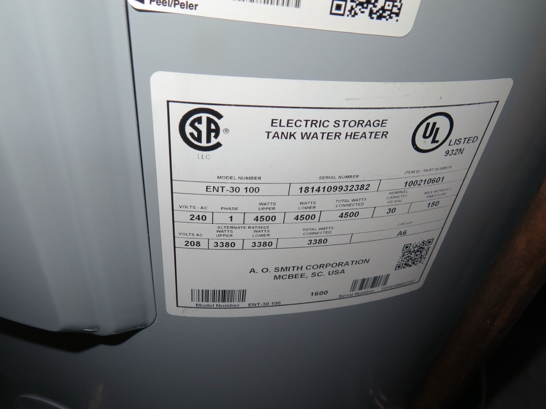 AO Smith ProLine ENT-30 100 Electric Storage Tank Water Heater - Oahu