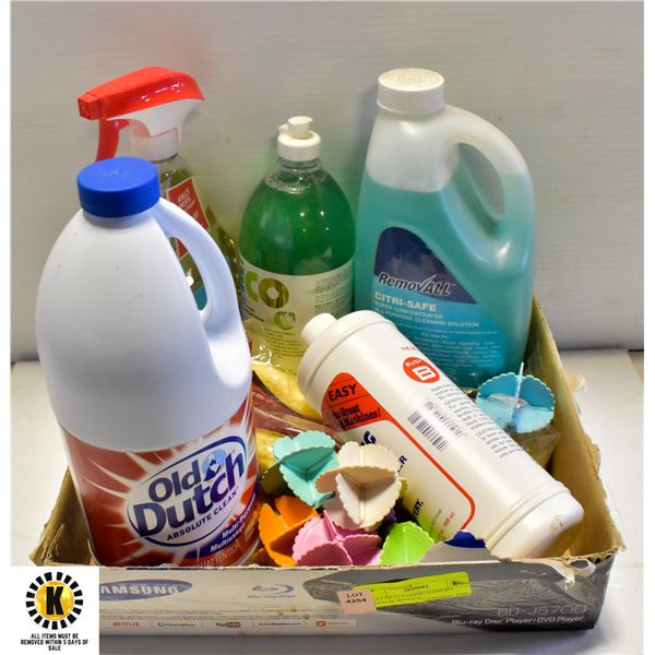 FLAT OF CLEANING SUPPLIES BLEACH, WINDEX,