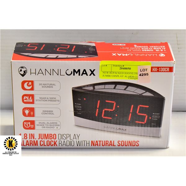 NEW REPACKED HANNLOMAX JUMBO DISPLAY ALARM CLOCK