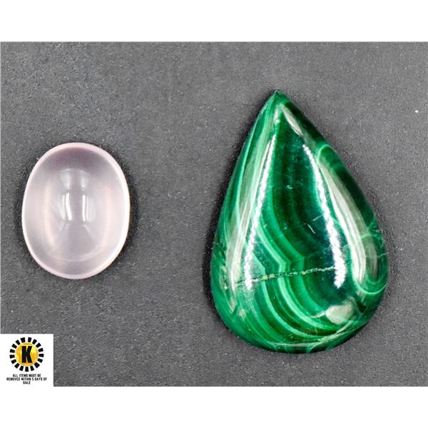 #183-NATURAL MALACHITE 41.5CT & ROSE QUARTZ 10.24C