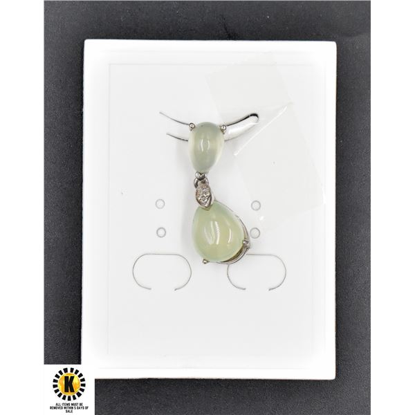 #198- NATURAL PREHNITE 9 X 10.8  & CZ PENDANT