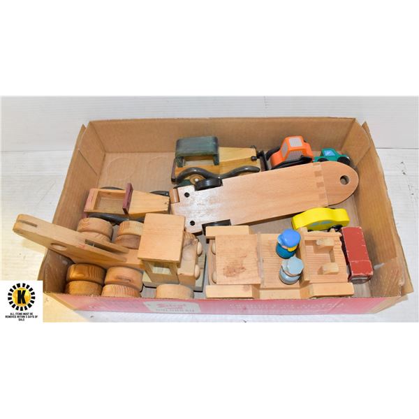 BOX OF WOODEN CHILDRENS TOYS