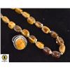 Image 1 : 13)  NATURAL TIGER'S EYE 21" NECKLACE AND