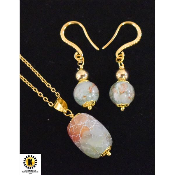 19)  SET OF NATURAL GREEN & PINK FIRE AGATE, SET