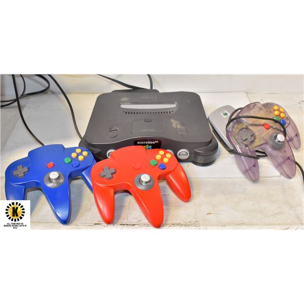 NINTENDO N64 W/3 CONTROLLERS TESTED