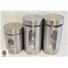 Image 1 : SET OF 3 STAINLESS STEEL AND GLASS CANISTERS