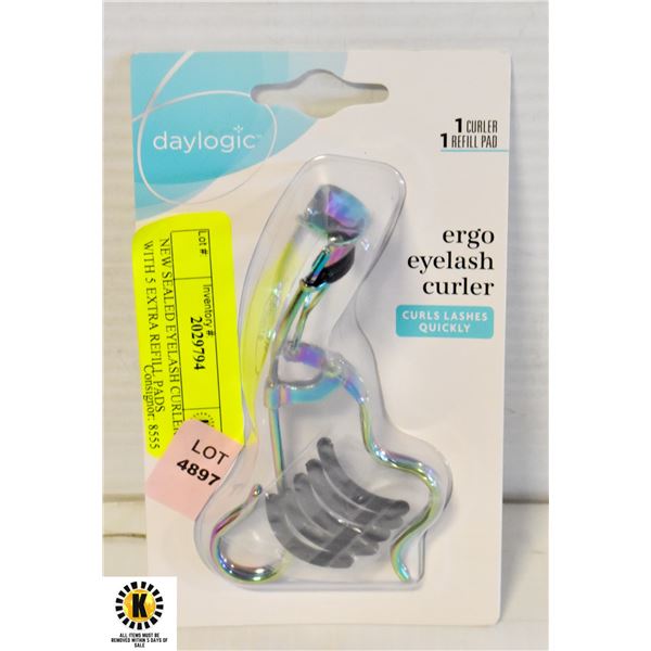 NEW SEALED EYELASH CURLER WITH 5 EXTRA REFILL PADS