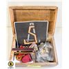 Image 1 : WOODEN BOX OF PATCHES, MEDALS, PINS & INSIGNIAS