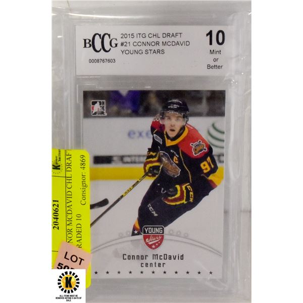 2015 CONNOR MCDAVID CHL DRAFT CARD GRADED 10