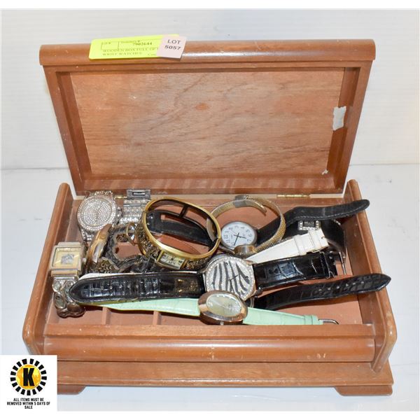 WOODEN BOX FULL OF ESTATE WRIST WATCHES