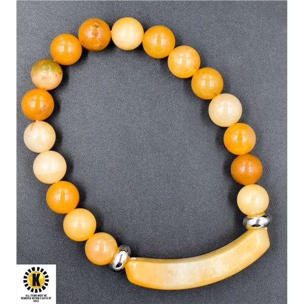 #34-NATURAL YELLOW BROWN JADE BRACELET