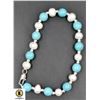 Image 1 : #19-NATURAL FRESH WATER PEARL ,TURQUOISE BRACELET