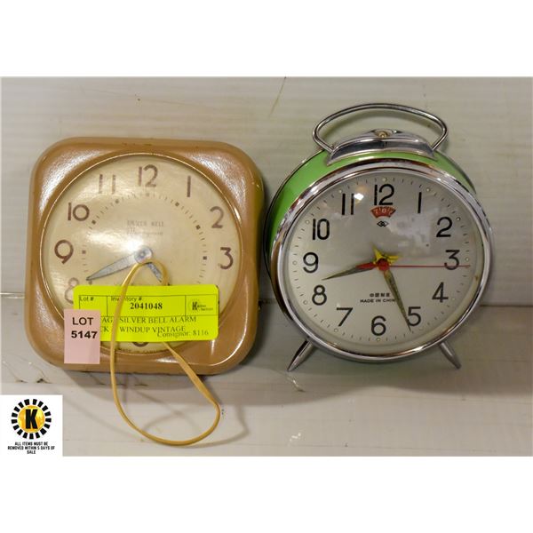 VINTAGE SILVER BELL ALARM CLOCK & WINDUP VINTAGE