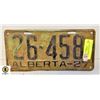 Image 1 : 1927 ALBERTA LICENCE PLATE