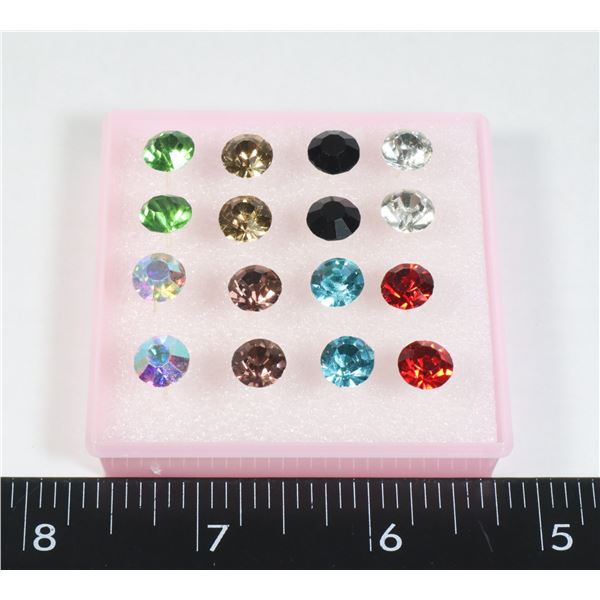 8 NEW  PAIRS OF COLOR RHINESTONE EARRINGS