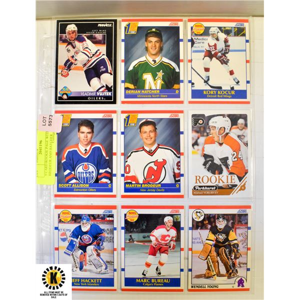 9 CARD ROOKIE PAGE WITH BRODEUR AND HATCHER