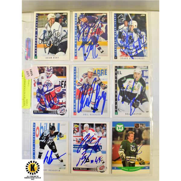 SHEET OF 9 AUTOGRAPHED HOCKEY CARDS