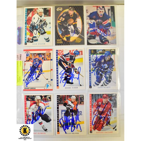 SHEET OF 9 AUTOGRAPHED HOCKEY CARDS