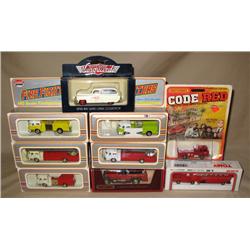 (9) Small Fire Trucks--Matchbox, and others