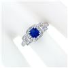 Image 4 : 18K White Gold 1.70 ctw AGL Emerald Step Cut Royal Blue Sapphire & Diamond Ring