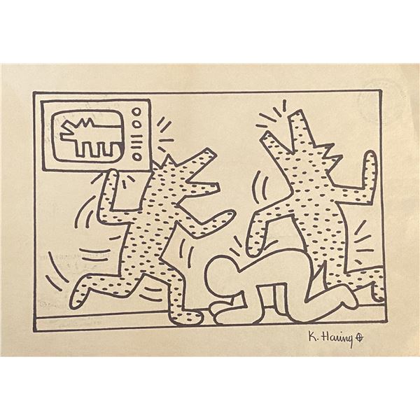 Keith Haring hand drawn and signed sketch