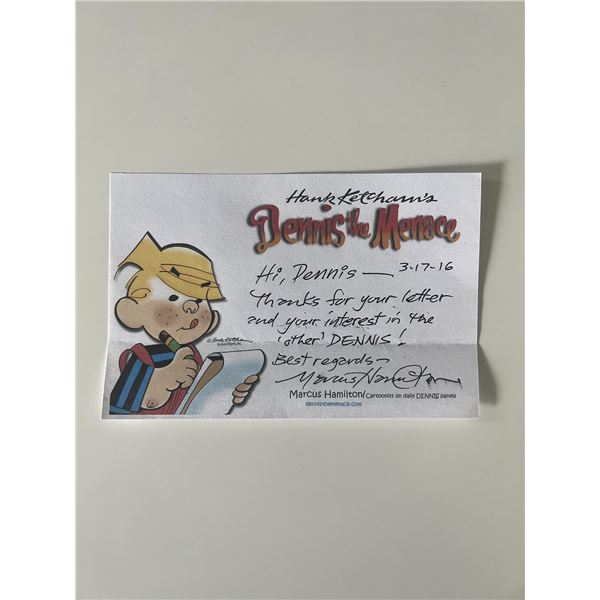 Dennis the Menace Hank Ketcham signed note