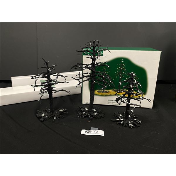 Department 56 Halloween Accessories " Spooky Black Bare Branch Trees" & 2 Boxes Flexible Autumn Hedg