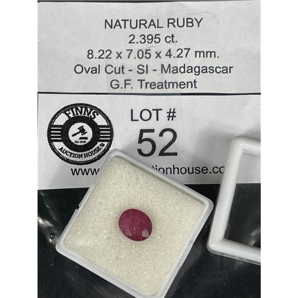 Natural Ruby 2.395 ct 8.22 x7.05 x 4.27mm Oval Cut-SI- Madagascar GF Treatment