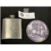 Image 1 : Stainless Steel 3oz Flask Plus Vintage Glass Paper Weight Elm Street White Rock BC