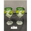 Image 2 : 2 Hand Blown Vintage Wine Goblets Hand Painted