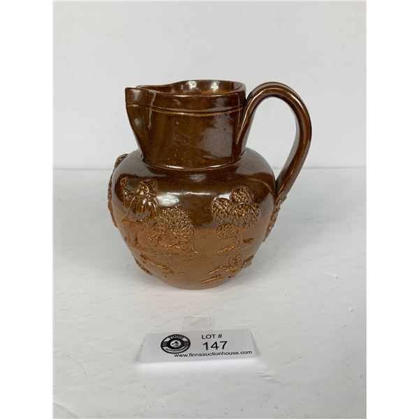 1920's Small English Doulton Lambeth Stoneware Salt Glaze Two Tone, Brown and Tan Pottery Whiskey Ju