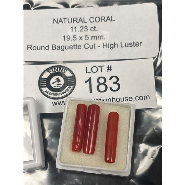 Natural Coral  11.23 ct 19.5 x 5mm-Round Baguette Cut- High Luster