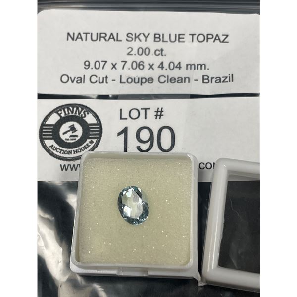 Natural Sky Blue Topaz 2.00 ct 9.07 x 7.06 x 4.04 mm Oval Cut- Loupe Clean- Brazil