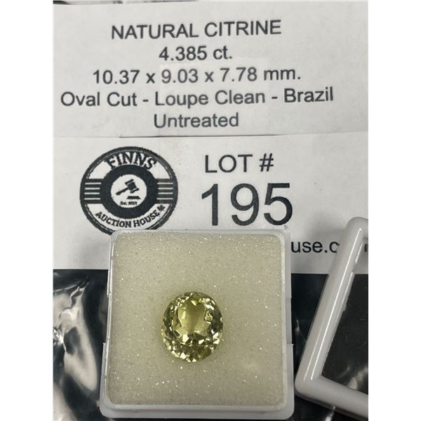 Natural Citrine 4.385 ct 10.37 x 9.03 x 7.78 mm Oval Cut-Loupe Clean- Brazil- Untreated