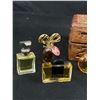 Image 2 : Nicely Carved Wooden Box, with 8 Tiny Perfume Bottles. Eternity, Liz Taylor Etc