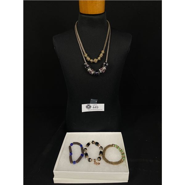 Nice Jewelry Lot. 2 Bead Necklaces and 3 Bracelets