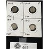 Image 1 : Lot of 4 Small Canadian Silver 5 Cent Coins 1902, 1907 and 1913 x 2