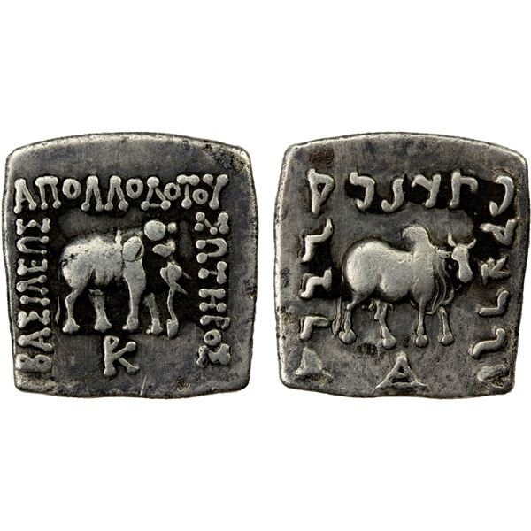 BACTRIA: Apollodotus I, ca. 180-160 BC, AR square drachm (2.35g), VF