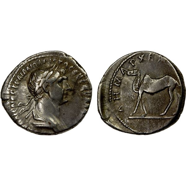 ROMAN EMPIRE: Trajan, 98-117 AD, AR denarius (3.29g), Bostra in Arabia, ca. 114-116, VF