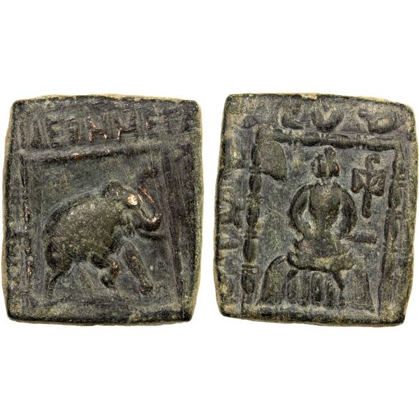 INDO-SCYTHIAN: Maues, ca. 90-57 BC, AE square unit (9.02g), VF