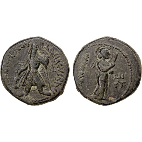 KUSHAN: Kanishka, ca. 127-147, AE didrachm (8.50g), bold VF