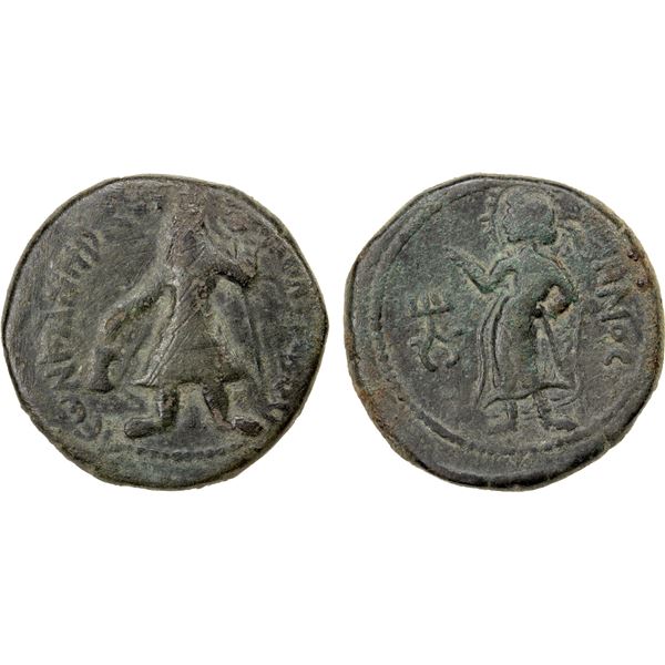 KUSHAN: Kanishka, ca. 127-147, AE didrachm (8.52g), nearly VF