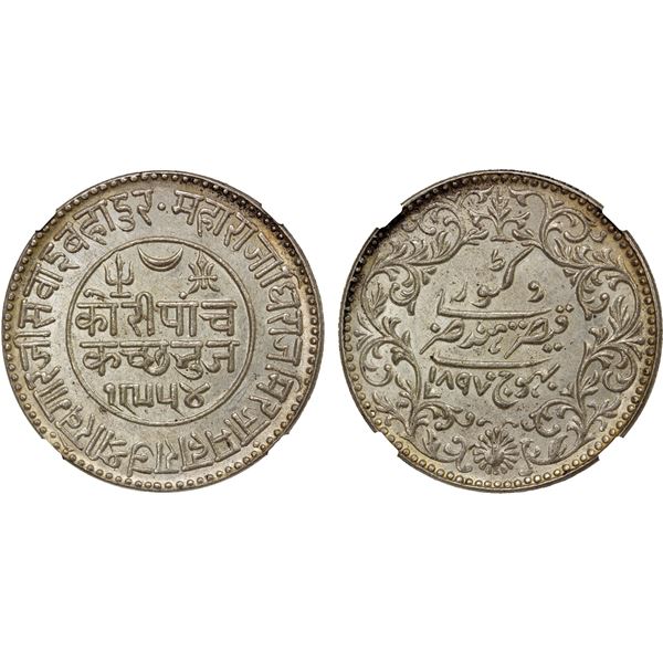 KUTCH: Khengarji III, 1875-1942, AR 5 kori, 1897/VS1954, NGC graded MS64