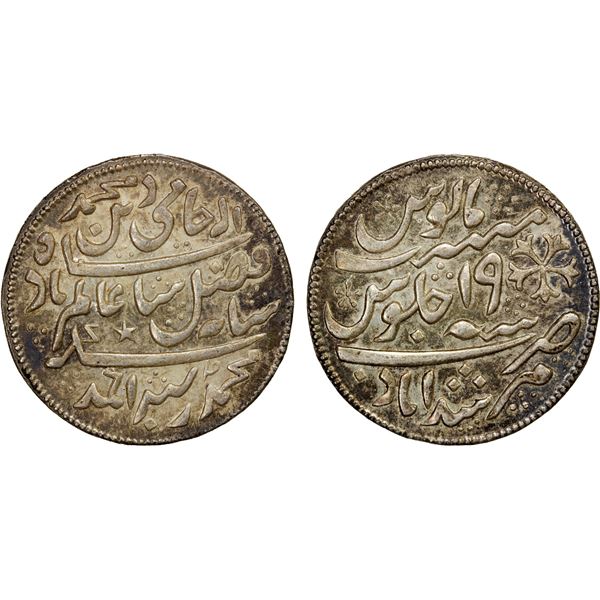 BRITISH INDIA: Jeweler's token, 19th century, AR rupee, "Murshidabad", "year 19", Unc