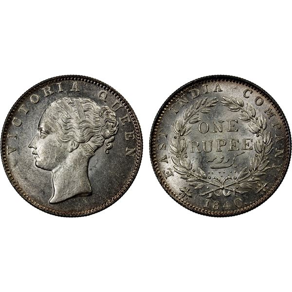 BRITISH INDIA: Victoria, Queen, 1837-1876, AR rupee, 1840(b), Brilliant Unc