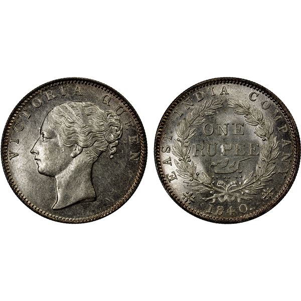 BRITISH INDIA: Victoria, Queen, 1837-1876, AR rupee, 1840(b), Brilliant Unc