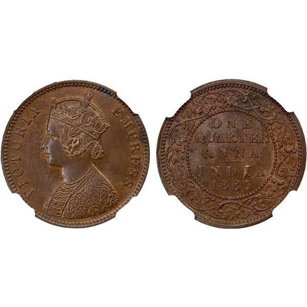 BRITISH INDIA: Victoria, Empress, 1876-1901, AE 1/4 anna, 1885(c), NGC graded MS64 + BN