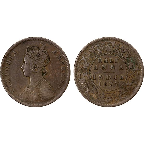 BRITISH INDIA: Victoria, Empress, 1876-1901, AE 1/2 anna, 1877(c), VF