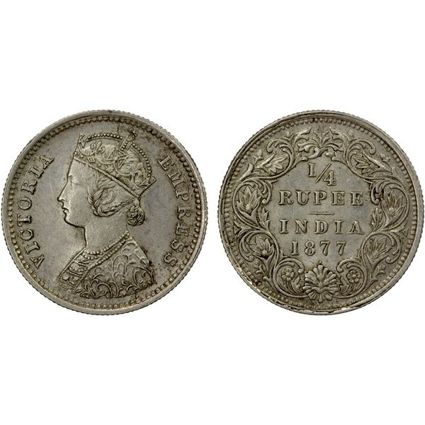 BRITISH INDIA: Victoria, Empress, 1876-1901, AR 1/4 rupee, 1877(b), EF