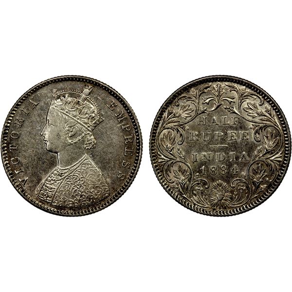 BRITISH INDIA: Victoria, Empress, 1876-1901, AR 1/2 rupee, 1884-B, EF